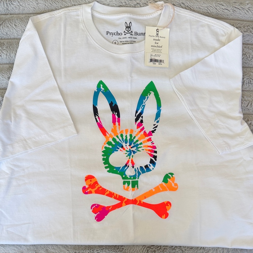 Psycho Bunny Men’s Tie-Dye Bunny Skull Tee with Neon Accent